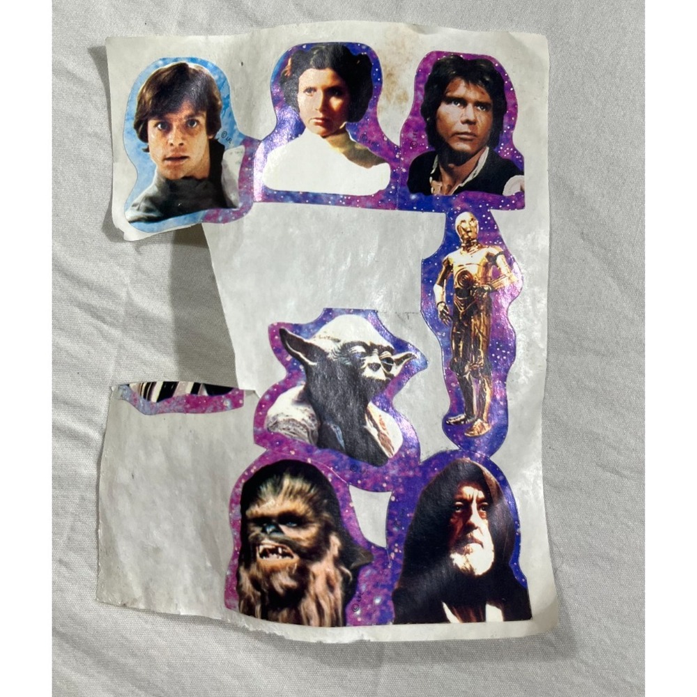 Vintage Star Wars Sticker Sheet Yoda Chewbacca Luke Leia Han Solo C-3PO Obi-Wan